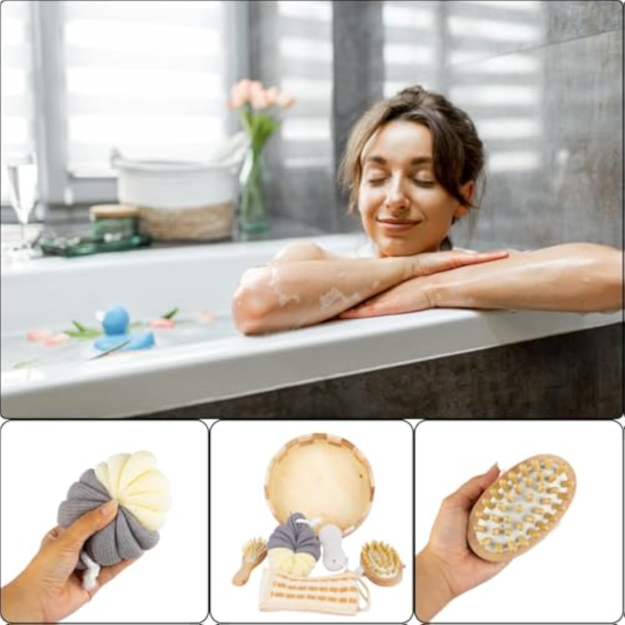 6 In 1 Shower Exfoliating Bath Body Brush Scrubber Set