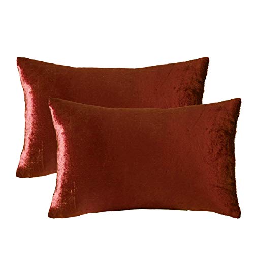 Image of GIGIZAZA 2 Pack Decorative Lumbar Pillow Covers, Velvet Burnt Orange, 12 x 20 Inch, Solid, Living Room, Bed, Chair, Window Seat, Office, Car
