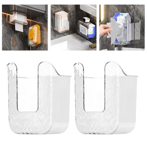 2 Pcs Clear Wipes Dispenser, Holder for Kitchen & Bathroom, Refillable Container Box, Wall Mounted Tissue Box Holder