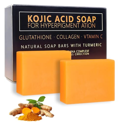 2 pcs Savon à L'acide Kojique au Curcuma,Skin Lightening Soap,VC Savonnette,Doux pour l'Hydratation du Visage et Corps,pour Bain...