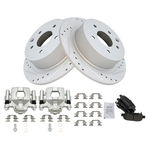 Image of TRQ Performance Rear Brake Pad and Rotor Set Semi Metallic Coated Drilled | For 2002-2006 Nissan Altima 2004-2006 Maxima 2013-2022 Altima