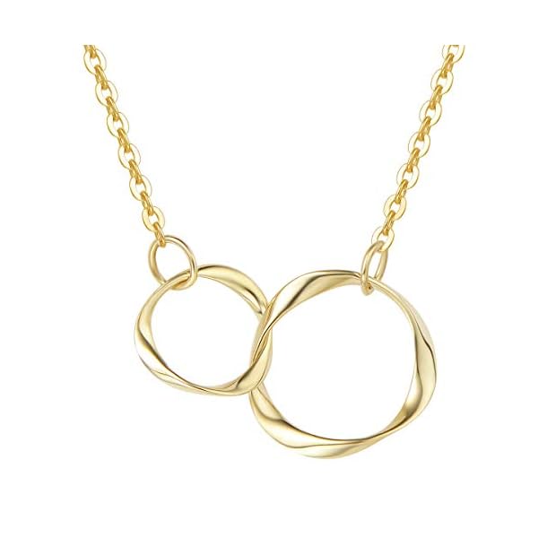 AGVANA 14K Real Gold Necklace Bracelet for Women Two Interlocking Eternity Circles Mother Daughter Necklace Bracelet Fine Jewelry Birthday Gifts for Women Mom Wife Her