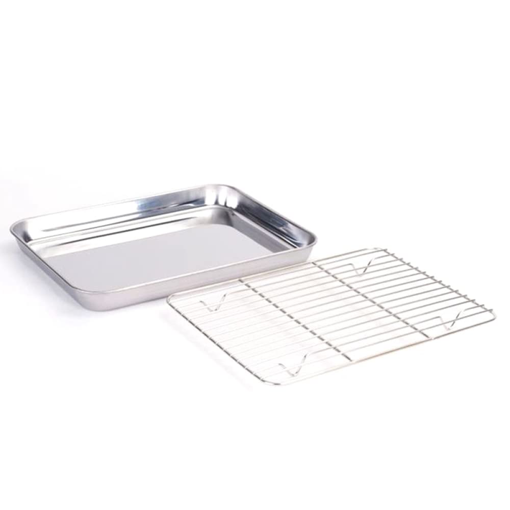 Juego de moldes para Hornear con Rejilla para Enfriar - Acero Inoxidable, con Borde, 26 x 20 x 2,5 cm