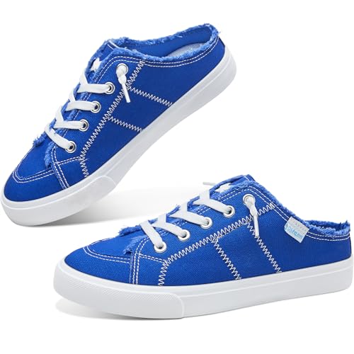 Image of Obtaom Women Canvas Mules Memory Foam Clipper Fashion Sneakers Comfortable Slip-On Mule Backless Holiday Shoes