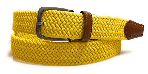Cinturones Dautore, cinturón trenzado elástico de rayón y piel. Fabricado en Italia.