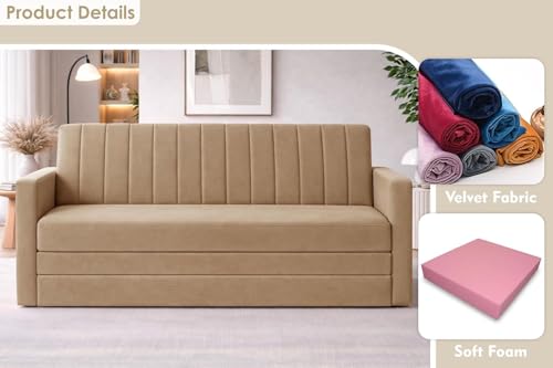 Image of Rosebell Foldable Sofa-Cum-Bed | 3-in-One Sofa Couch with Armrest | Modern Fabric Sofa for Living Room, Bedroom & Office-Golden-Color