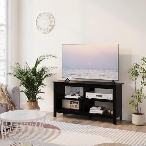 Image of Gyger 43 Inches TV Stand,Mid Century Modern Entertainment Center with 4 Open Shelves Farmhouse TV Media Console Table for Living Room,Bedroom,Television Stand up to 50 Inches(Black)