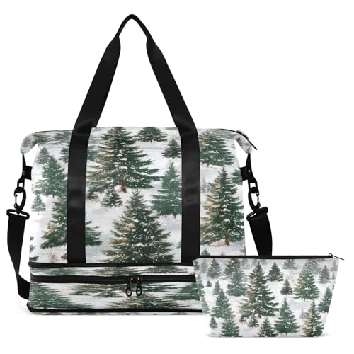 Winter Forest Christmas Gym Bag for Women Sport Travel Duffel Bag Shoulder Weekender Overnight Bags with Wet Pocket & Shoe Compartment2