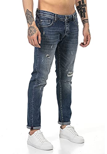 Redbridge Jean pour Homme Denim Pants Jeans Used Look Destroyed Bleu foncé W32L32