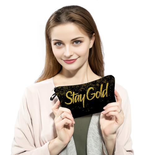 Golden Sparkle Stay Gold Print Makeup Bag Gift for Birthdays Holiday Travel Organizer Small Zipper Cosmetic Pouch3