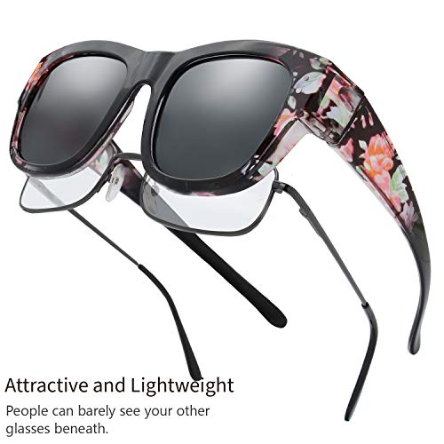 Image of The Fresh High Definition Polarized Wrap Around Shield Sunglasses for Glasses - Leather Eyeglasses Case