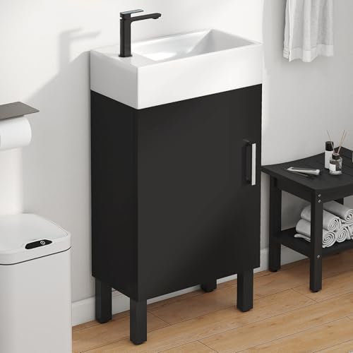 YITAHOME 16 Inch Bathroom Vanity with Sink, Bathroom Cabinet Vanity for Small Space, Freestanding Storage Bathroom Vanity with 1 Soft Closing Cabinet, Black - Image 6