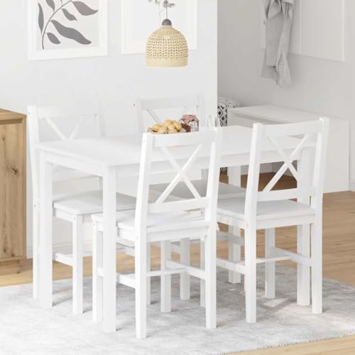Owoxanthellate Ensemble de 5 pièces en pin blanc avec table laquée 108 x 65 x 73 cm et 4 chaises, design moderne, robuste et durable pour petite salle à...