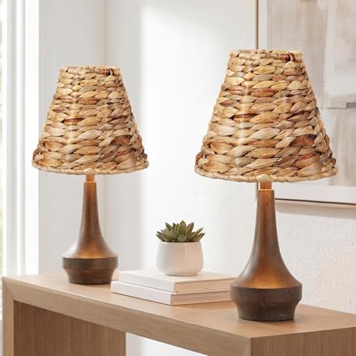 Lewtemi 2 Pcs Small Natural Rattan Lamp Shade Cover Water Hyacinth 2.76‘' Top x 5.91 '' Bottom x 1.57 Height Small Lamp Shade Elegant Brown Lampshade for Chandelier Light Pendant Floor(Round) by Lewtemi - Used condition - US$14.10