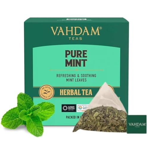 VAHDAM, Pure Mint Herbal Tea (15 Pyramid Tea Bags) Caffeine Free | Blend of Spearmint &amp; Peppermint - Sweet &amp; Minty | Resealable Ziplock Pouch
