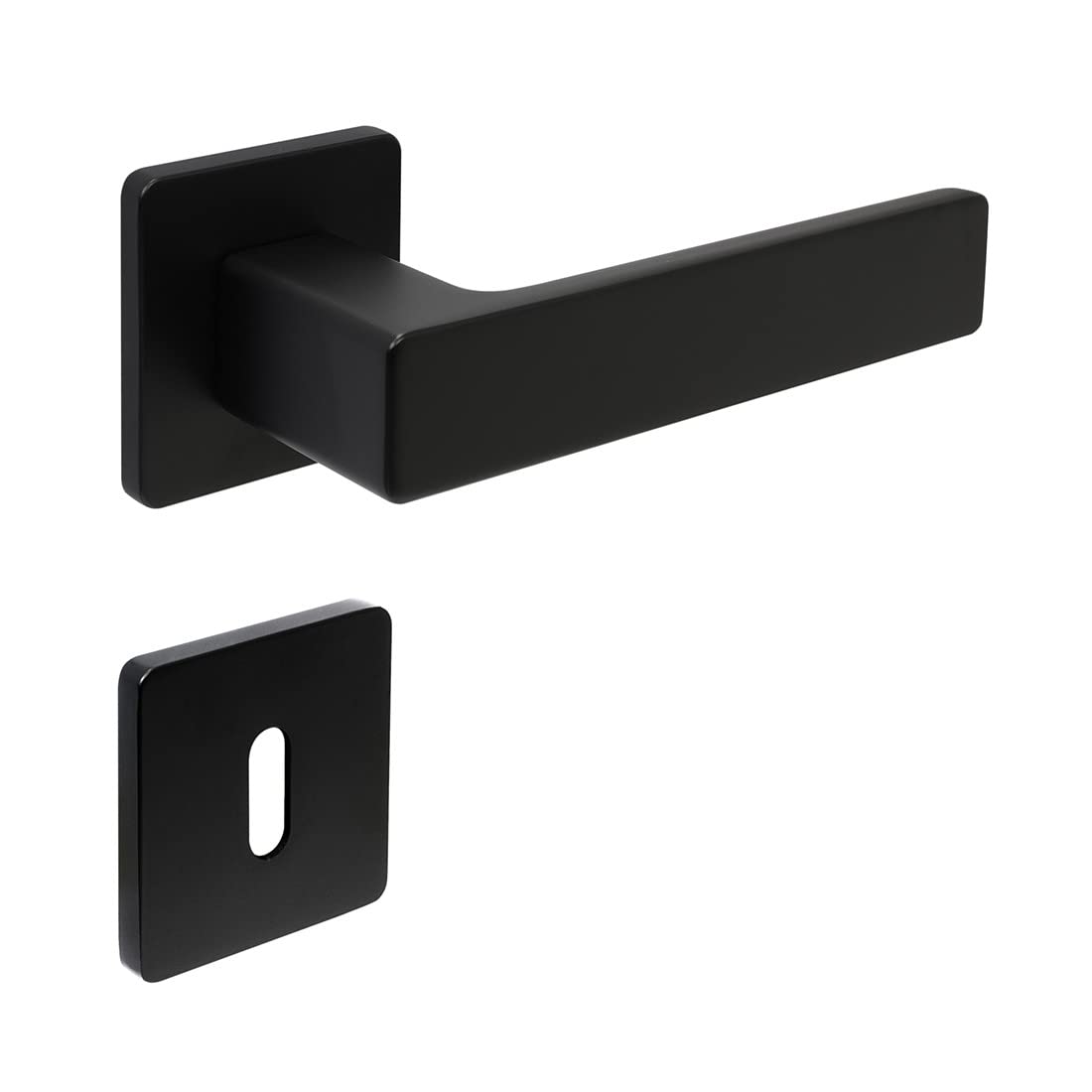 FELGNER Ensemble de poignées de porte Bormio pour serrures à clé plate | Plaque de porte moderne de haute qualité, poignées de porte, pour portes intérieures et portes de chambre | Noir mat