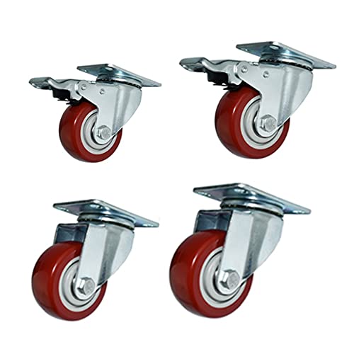 Roulettes robustes de 3 pouces pivotantes avec frein pour meuble et établi (Lot de 4, Rouge)