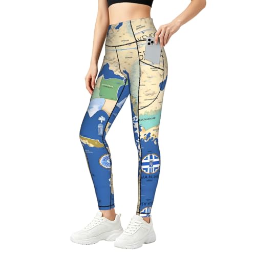 Leggings de mapa de Grecia con bolsillos pantalones elásticos mujer ropa clima entrenamiento
