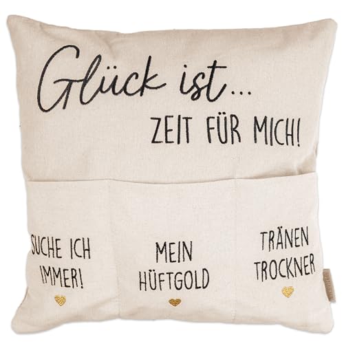 Papierdrachen Taschenkissenbezug | praktischer Kissenbezug mit Taschen | hochwertige Bestickung | Muttertag Geschenkidee | in Größe 40x40cm