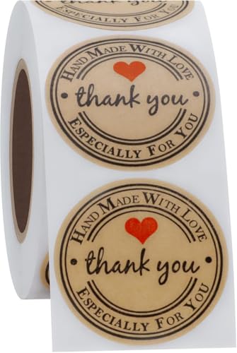 Image of 500pcs Watercolor Thank You Stickers, Round Thank You Adhesive Sticker for Small Business Wedding Supplies Packing Stickers Gift Wrap (1, Thank You Handmade with Love)
