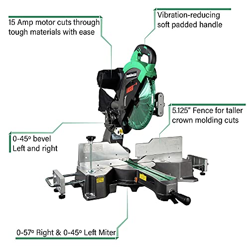 Metabo HPT Sliding Compound Miter Saw | 12-Inch Blade | Double Bevel | Laser Marker | 15-Amp Motor | 5 Year Warranty | C12RSH2S