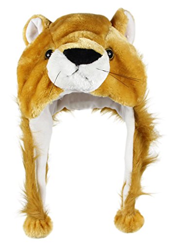 Bioterti Plush Fun Animal Hats –One Size Cap - 100% Polyester With Fleece Lining (Lion)