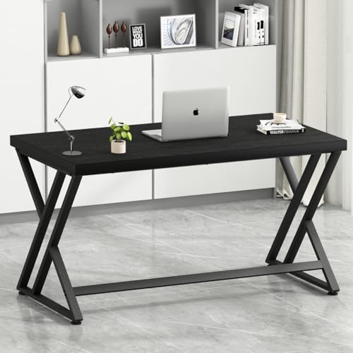 Lvb Modern Black Computer Desk, Long Industrial Home Office Desk For Student, Large Metal Wood Writing Study Computer Table cover