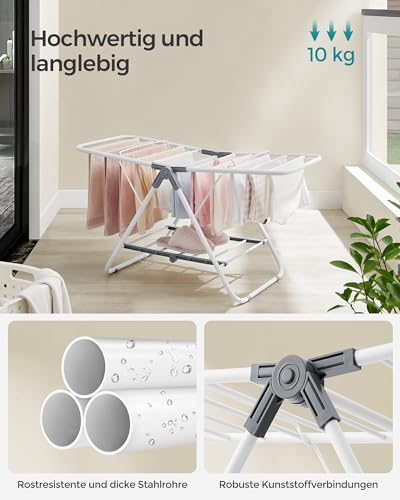 SONGMICS Wäscheständer klein, Faltbare Standtrockner mit 2 Flügeln, platzsparend, Metall, für kleine Kleidungsstücke, Handtücher, Badezimmer, Balkon, 44 x 101 x 54 cm, wolkenweiß LLR504W01