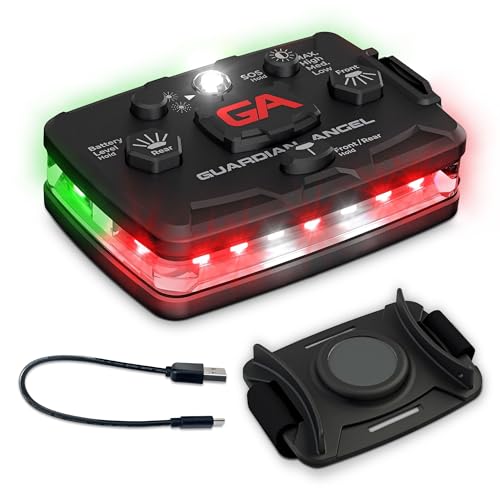Image of Guardian Angel Elite Series Safety Light (Red Front & Green Rear) - Rechargeable, Magnetic, Hands-Free Wearable /Mountable LED Light for Fire, Roadside, Security, Wireless Boat Navigation