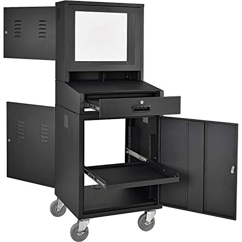 Image of Global Industrial Mobile Security LCD Computer Cabinet Enclosure, Black | For 24 inch Diagonal Monitors, Steel Construction, Powder Coat Finish, 24-1 /2 inchW x 22-1 /2 inchD x 62-3 /4 inchH, Unassembled
