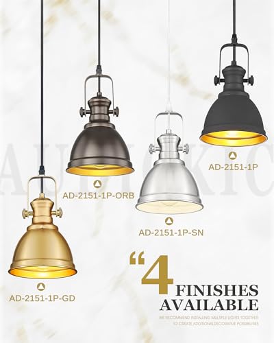 Image of 2-Pack Brushed Gold Pendant Lights for Kitchen Island, Metal Shade