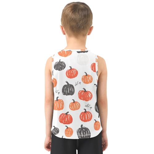 Bolaz Boys Athletic Quick Dry Tank Top Sleeveless Workout T Shirts Age 11-15,Pumpkin Patterns3