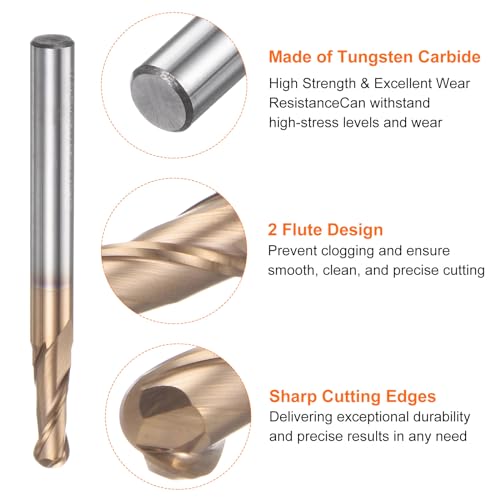 Image of HARFINGTON Ball Nose End Mill 2 Flute 7 /32 inch Diameter 1 /4 inch Shank Tungsten Carbide Tail Coated Spiral CNC Router Bits 5 /8 inch Cutting Length Single End Ball Cutting Tool for Carving Engraving