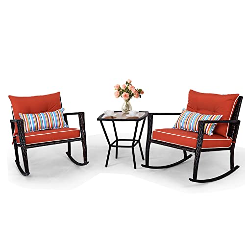 GIANTEX Rattan Schaukelstuhl Set, balkonmöbel Set Balkon 2 Personen,...