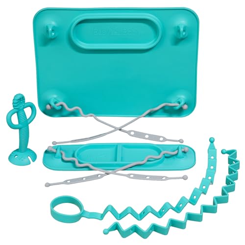 Image of BUSY BABY New Parent Start Up Kit - Original Placemat, Mini Mat, Teether Spoon, Toy Bungee, Bottle Bungee, 6 Straps (Spearmint)