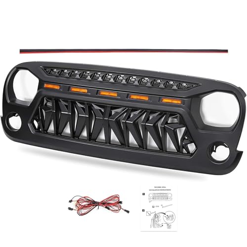 Image of Grill Compatible with The Following Models:Jeep Wrangler JK JUK 2007 2008 2009 2010 2011 2012 2013 2014 2015 2016 2017 2018 JK JUK Shark Grille