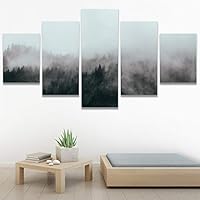 SIGNWIN 5 Panel Canvas Wall Art Foggy Mountains for Home Decorations Ready to Hang - 60