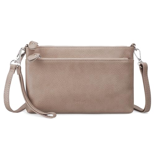 befen Bolso cruzado de piel auténtica para mujer, bolso pequeño para teléfono, bolso de hombro RFID para mujer, bolsos de mano para mujer con 2 correas, Beige pálido vintage, 9.4'' (L) X 5.9'' (H) X