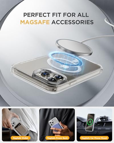 Image of Miracase Magnetic for iPhone 15 Pro Case Full-Body Bumper Phone case with Built-in Glass Screen Protector& Camera Protector, [Compatible with MagSafe] Military Drop Proof 15 Pro Cover 6.1 inch,Clear