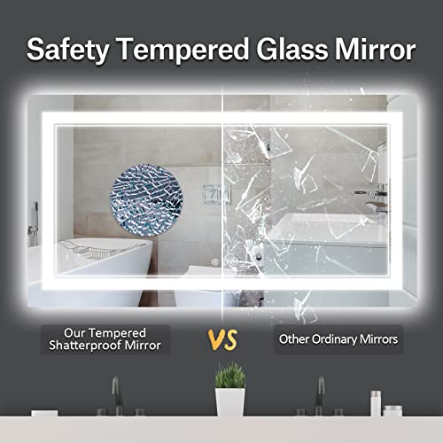 60x28 Inch LED Bathroom Mirror with Lights, Backlit and Front Lighted Bathroom Vanity Mirrors for Wall, Anti-Fog/Dimmable/Memory/Shatterproof/ETL Listed