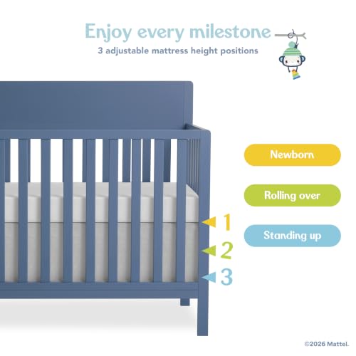 Image of Fisher-Price Meadowbrook 4-in-1 Convertible Full Size Baby Crib, Wooden Nursery Furniture, Converts to Toddler Bed with Guardrail, Daybed & Full-Size Bed, Greenguard Gold & BSA Certified, Blue