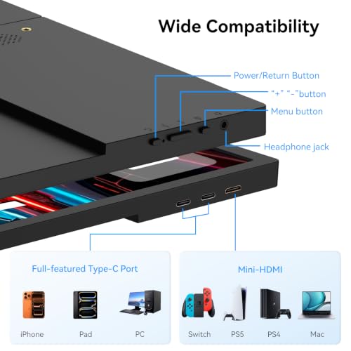 Image of JUSTTHINK 16 inch Portable Monitor 1920x1200 IPS, Ultra Slim Monitor with Stand, USB-C HDMI Travel Laptop Monitor, Second Screen for MacBook PC PS5 Switch