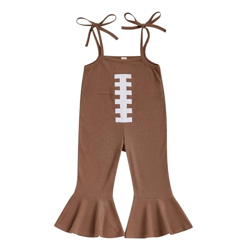 Toddler Baby Girl Football Outfit Game Day Bell Bottom Romper Spaghetti Strap Suspender Jumpsuit Overalls Fall