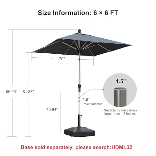 Image of PURPLE LEAF Patio Umbrella 6' x 6' Tilt Market Umbrella Thick Aluminum Grey