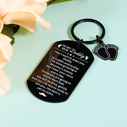 Mens Keychains With Footprint Personalised Handprint Leather Tag