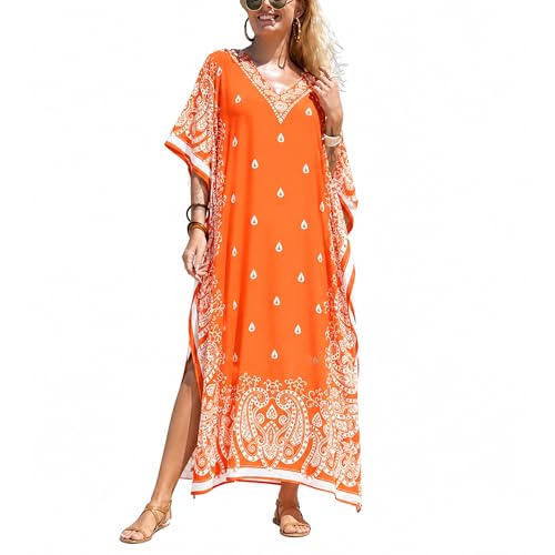 Image of Oussum Plus Size Kaftan Dresses for Women, Polyester Summer Caftan Cover Up Maxi Beach Dress, 1X-3X