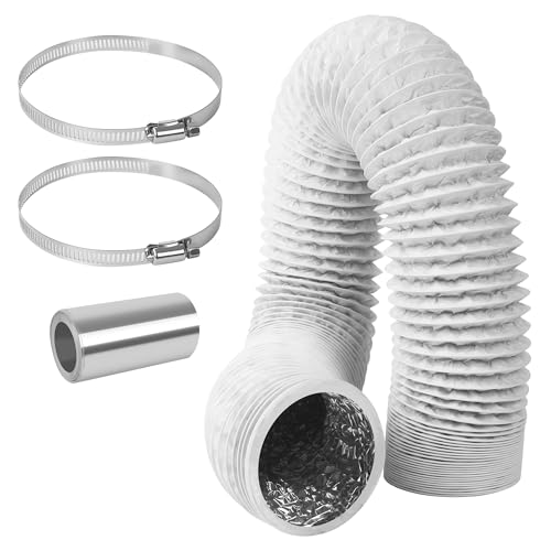 Abluftschlauch 100mm, Länge 3 m,Weiß PVC Folie, flexibler Lüftungsschlauch mit 2 Edelstahl Schlauchschellen, Abluftschlauch für mobile...