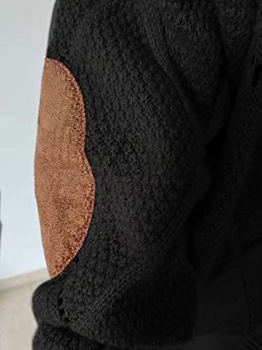 Women Cardigan Hooded Sweater Long Sleeve Knit Coat Outwear with Rhombus Lattice Large Black4