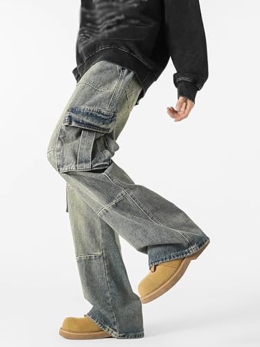 Men's Baggy Cargo Jeans Straight-Leg Wide-Leg Pants Y2k Street Style Hip-hop Low Rise Multi-Pocket Distressed Pants4