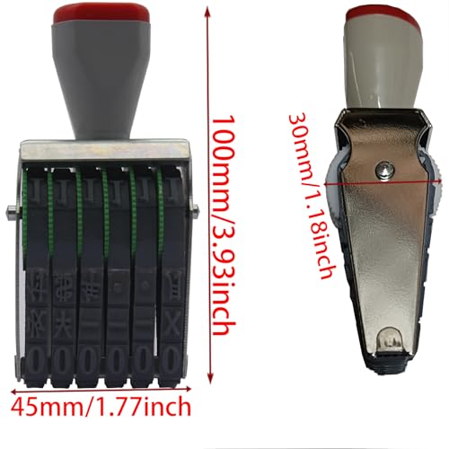 Zeng 6-Digit Changeable Number & Symbol Rolling Stamp, Gray-Red Multicolor - Imprint 40x7mm for DIY Scrapbooking & Business - Image 2